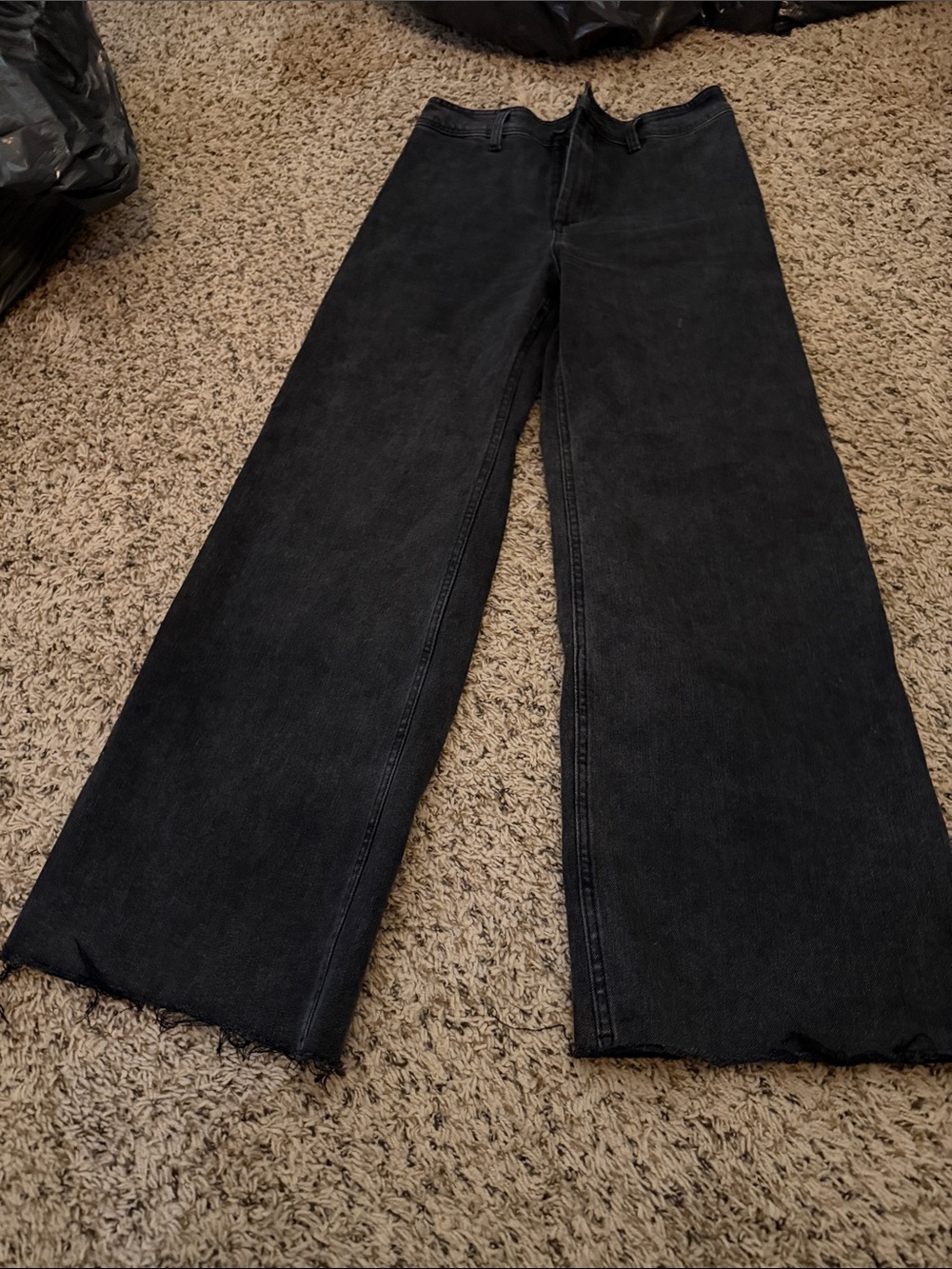 Rip Curl Washed Black Wide-Leg Jeans with Raw Edge